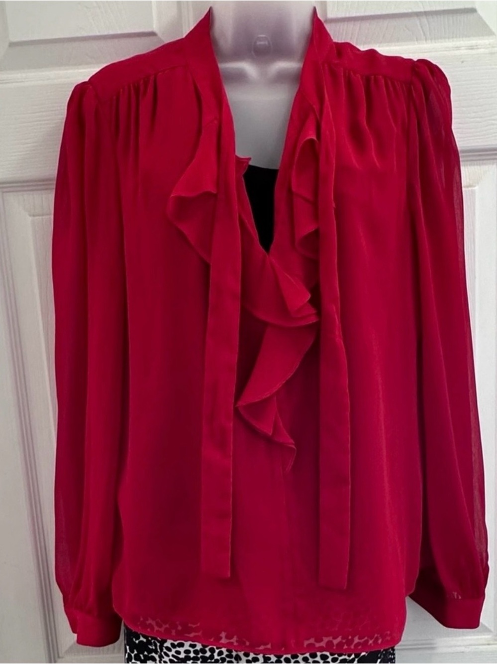 Tommy Hilfiger Vibrant Red Ruffle Tie-Neck Blouse
